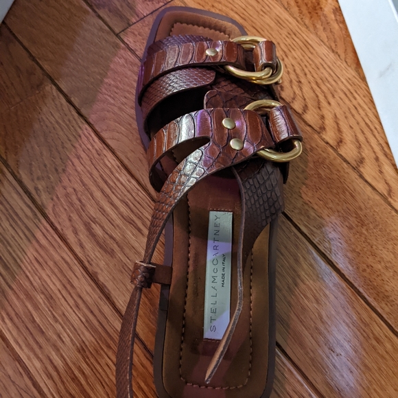 Stella McCartney Faux Croc Buckle Flat Sandals Brown 7.5 - Picture 5 of 8